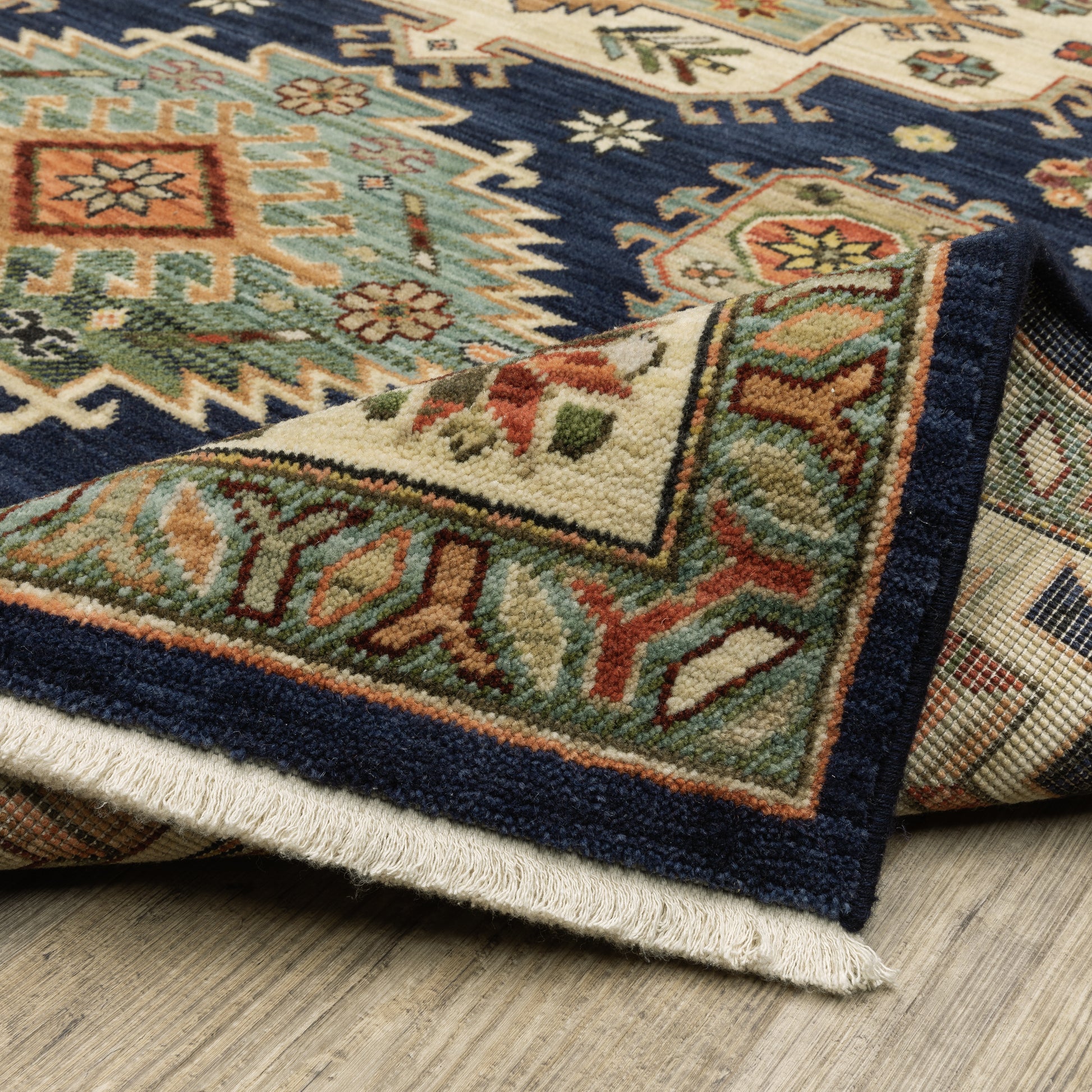 Lilihan Medallion Navy/ Multi Oriental Cut Pile Rug
