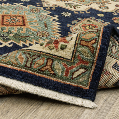 Lilihan Medallion Navy/ Multi Oriental Cut Pile Rug