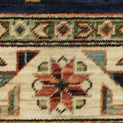 Lilihan Medallion Navy/ Multi Oriental Cut Pile Rug