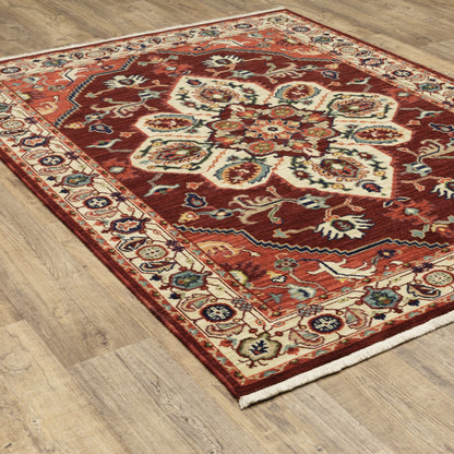 Lilihan Medallion Red/ Ivory Oriental Cut Pile Rug
