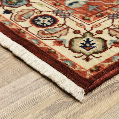 Lilihan Medallion Red/ Ivory Oriental Cut Pile Rug