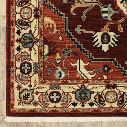 Lilihan Medallion Red/ Ivory Oriental Cut Pile Rug