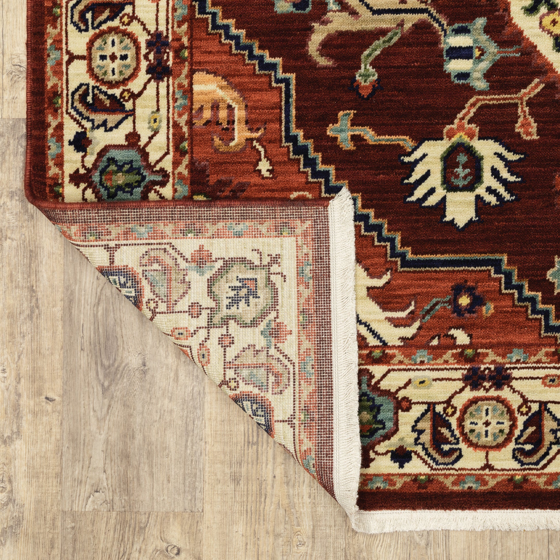 Lilihan Medallion Red/ Ivory Oriental Cut Pile Rug