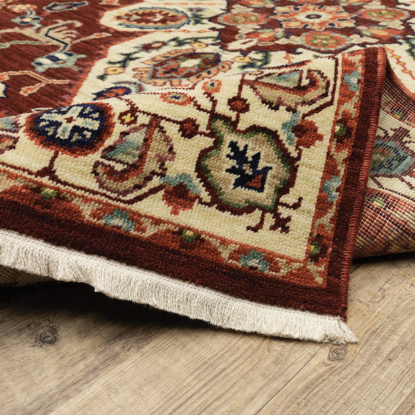 Lilihan Medallion Red/ Ivory Oriental Cut Pile Rug