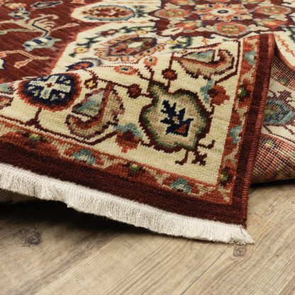 Lilihan Medallion Red/ Ivory Oriental Cut Pile Rug