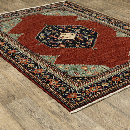 Lilihan Medallion Red/ Blue Oriental Cut Pile Rug