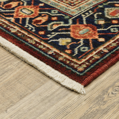 Lilihan Medallion Red/ Blue Oriental Cut Pile Rug
