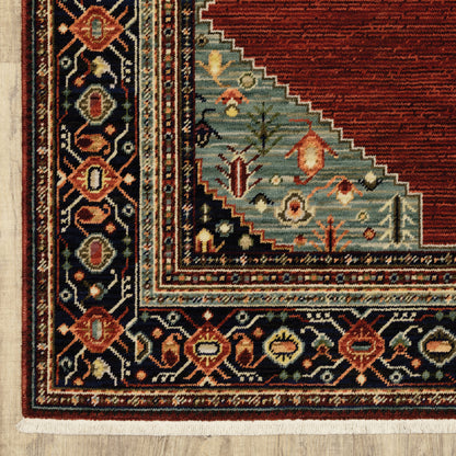Lilihan Medallion Red/ Blue Oriental Cut Pile Rug