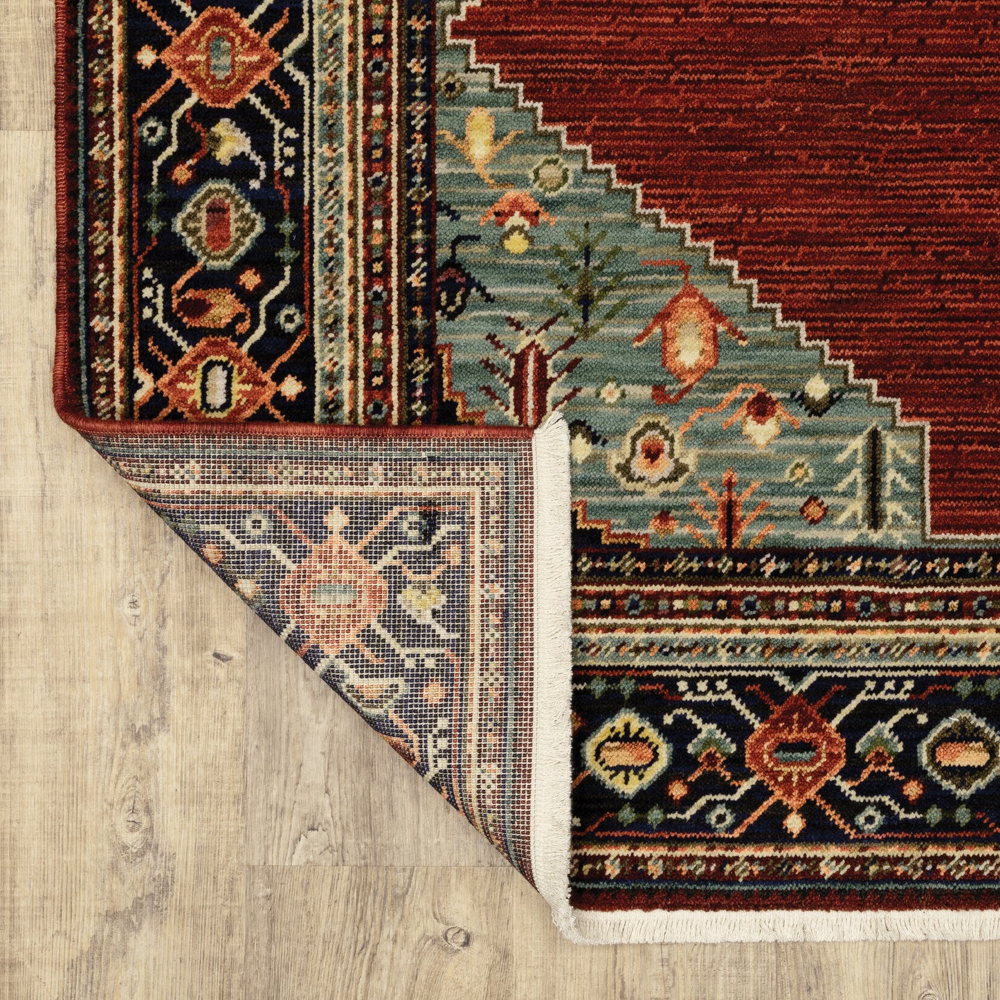 Lilihan Medallion Red/ Blue Oriental Cut Pile Rug