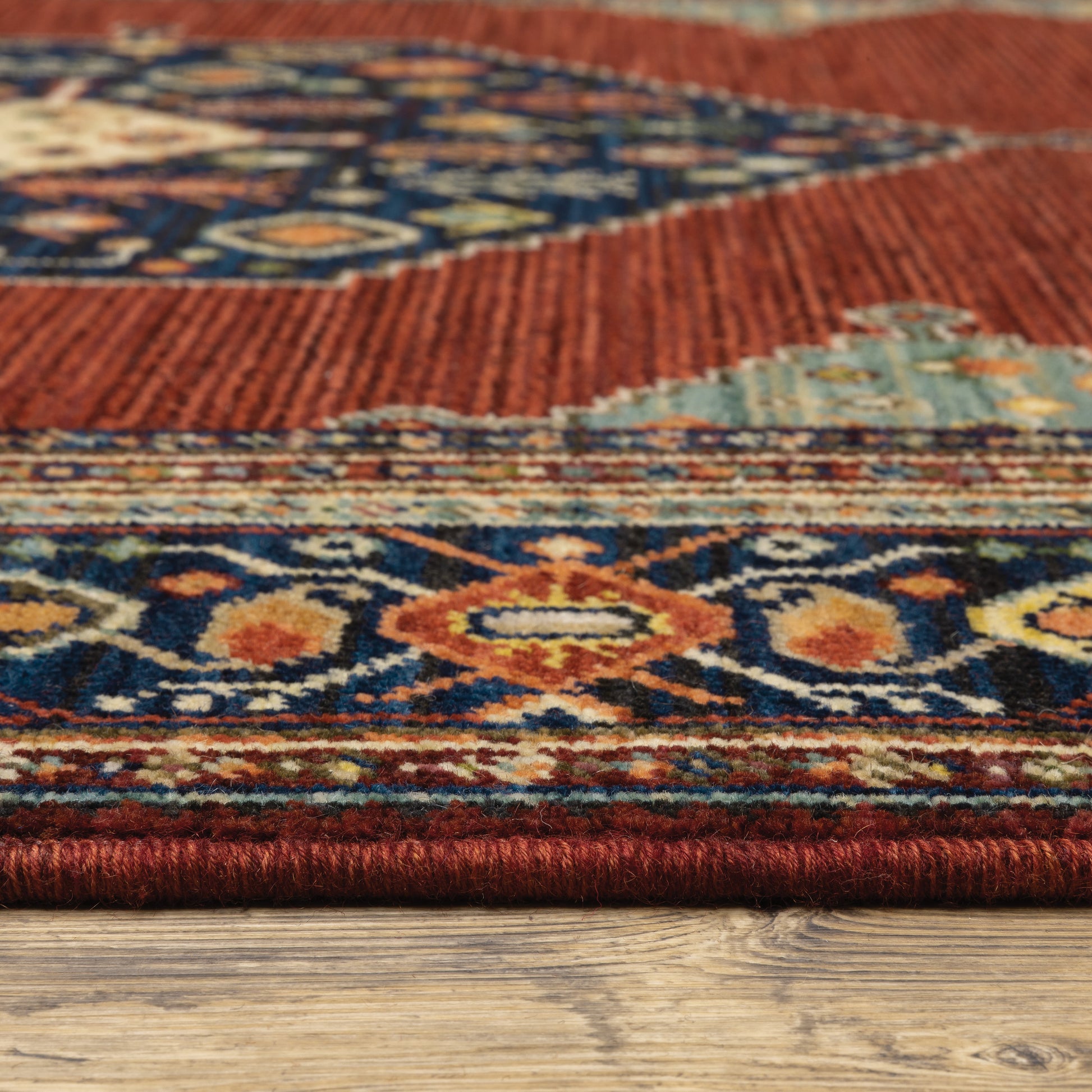 Lilihan Medallion Red/ Blue Oriental Cut Pile Rug