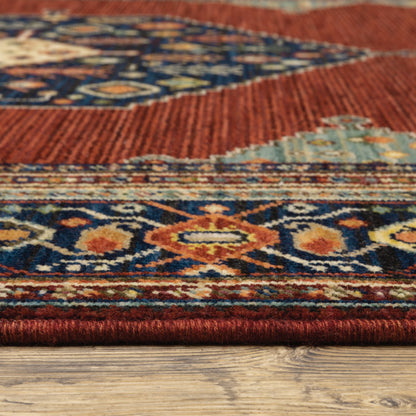 Lilihan Medallion Red/ Blue Oriental Cut Pile Rug