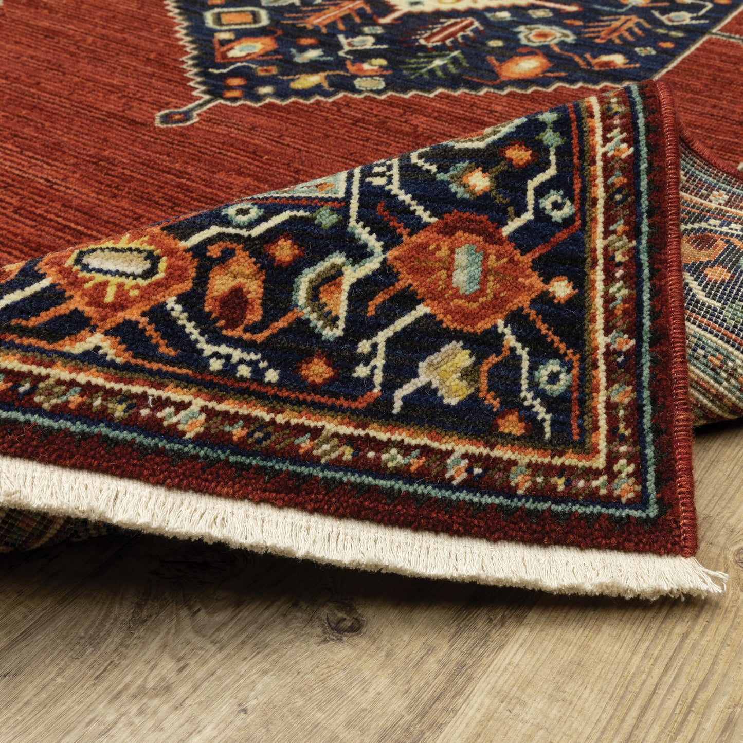 Lilihan Medallion Red/ Blue Oriental Cut Pile Rug