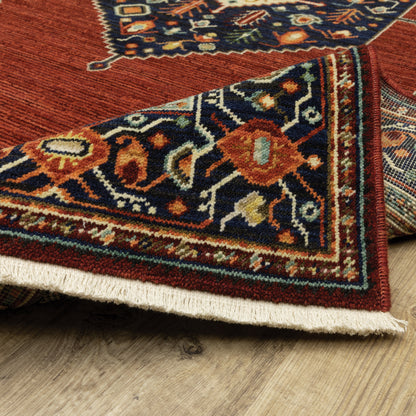 Lilihan Medallion Red/ Blue Oriental Cut Pile Rug