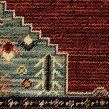 Lilihan Medallion Red/ Blue Oriental Cut Pile Rug