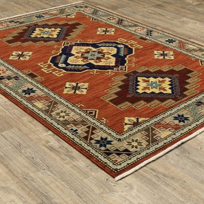 Lilihan Medallion Red/ Multi Oriental Cut Pile Rug