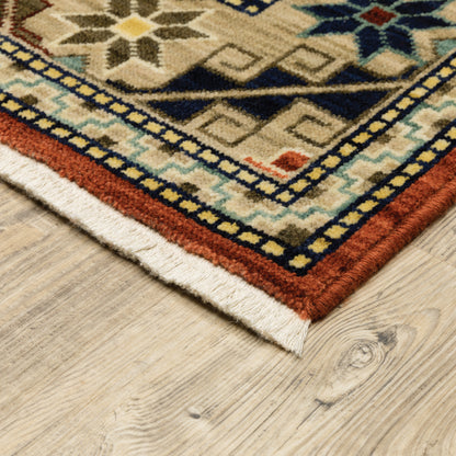 Lilihan Medallion Red/ Multi Oriental Cut Pile Rug