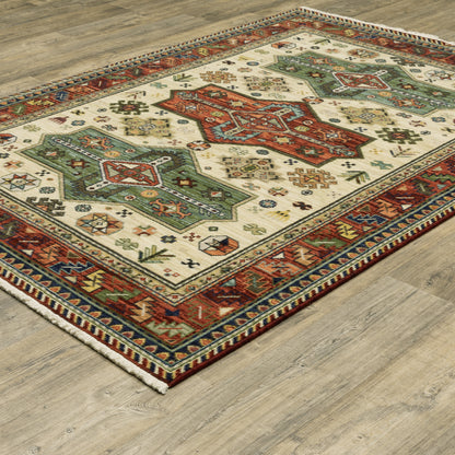 Lilihan Medallion Red/ Multi Oriental Cut Pile Rug