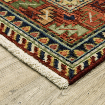 Lilihan Medallion Red/ Multi Oriental Cut Pile Rug