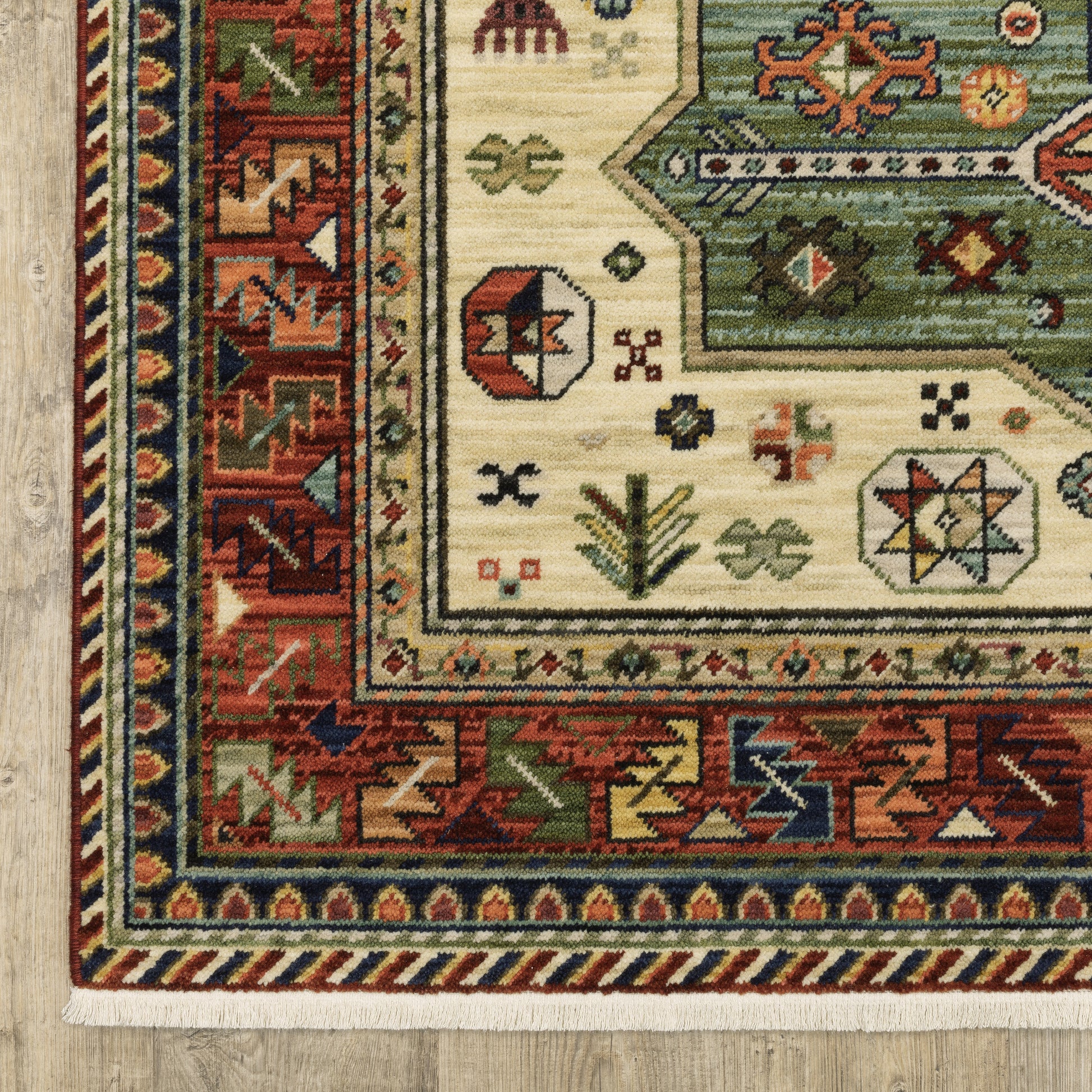 Lilihan Medallion Red/ Multi Oriental Cut Pile Rug
