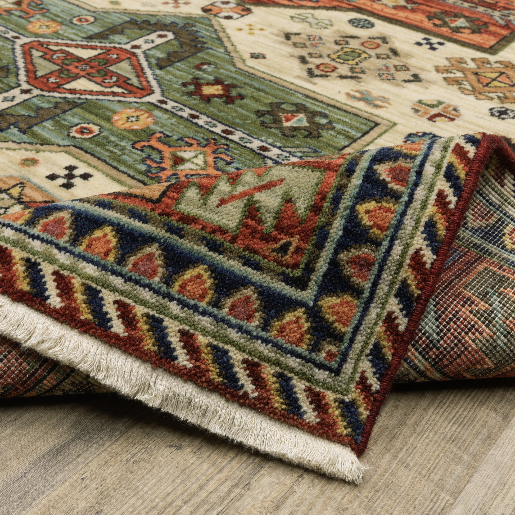 Lilihan Medallion Red/ Multi Oriental Cut Pile Rug