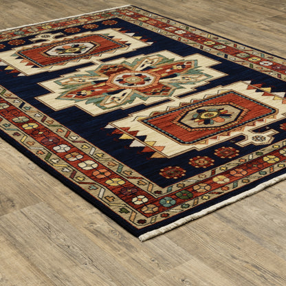 Lilihan Oriental Blue/ Red Cut Pile Rug