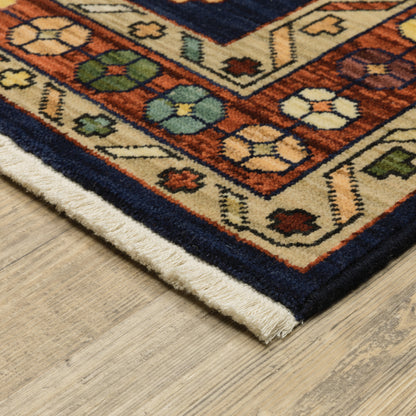 Lilihan Oriental Blue/ Red Cut Pile Rug