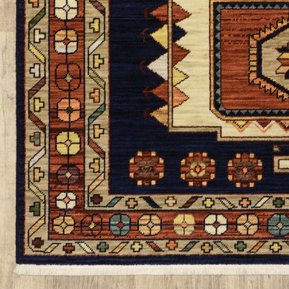 Lilihan Oriental Blue/ Red Cut Pile Rug