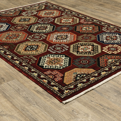 Lilihan Geometric Red/ Multi Oriental Cut Pile Rug