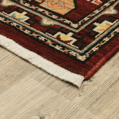 Lilihan Geometric Red/ Multi Oriental Cut Pile Rug