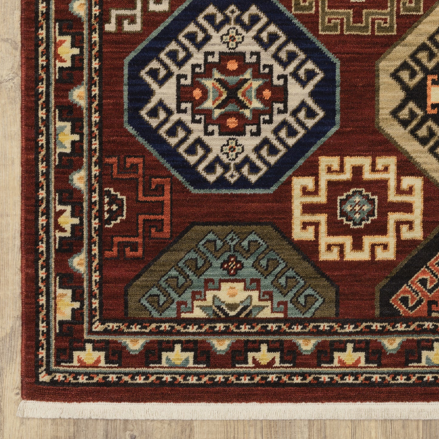 Lilihan Geometric Red/ Multi Oriental Cut Pile Rug