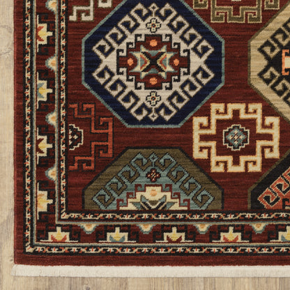 Lilihan Geometric Red/ Multi Oriental Cut Pile Rug