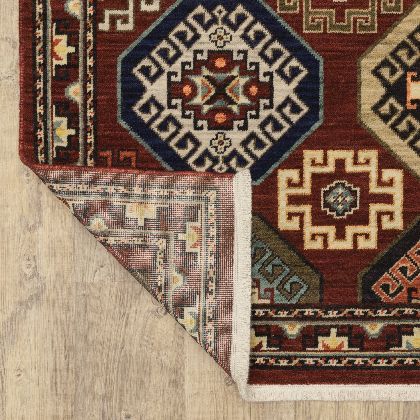 Lilihan Geometric Red/ Multi Oriental Cut Pile Rug