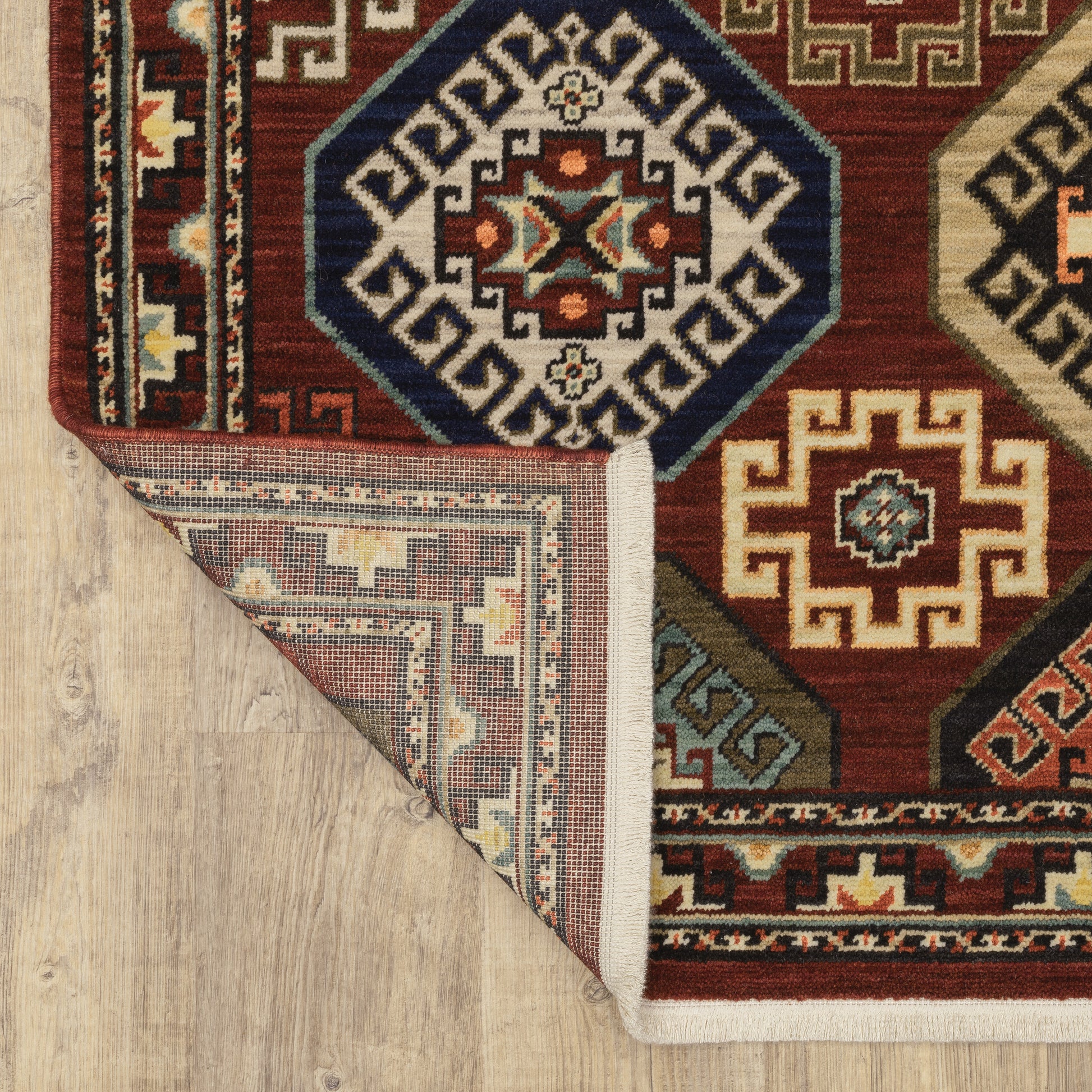 Lilihan Geometric Red/ Multi Oriental Cut Pile Rug