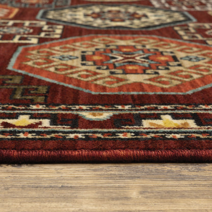 Lilihan Geometric Red/ Multi Oriental Cut Pile Rug