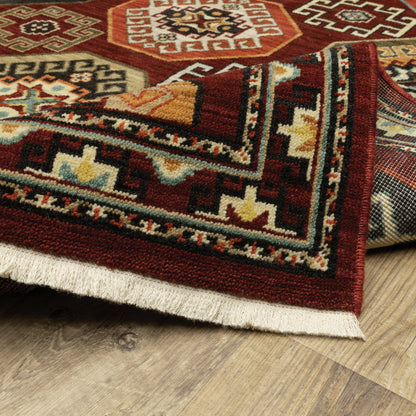 Lilihan Geometric Red/ Multi Oriental Cut Pile Rug