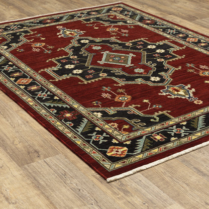 Lilihan Medallion Red/ Black Oriental Cut Pile Rug