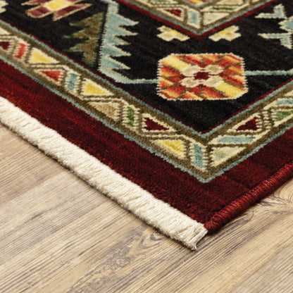Lilihan Medallion Red/ Black Oriental Cut Pile Rug