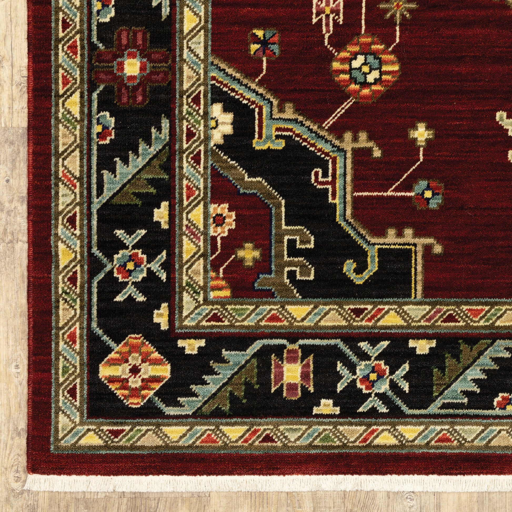 Lilihan Medallion Red/ Black Oriental Cut Pile Rug