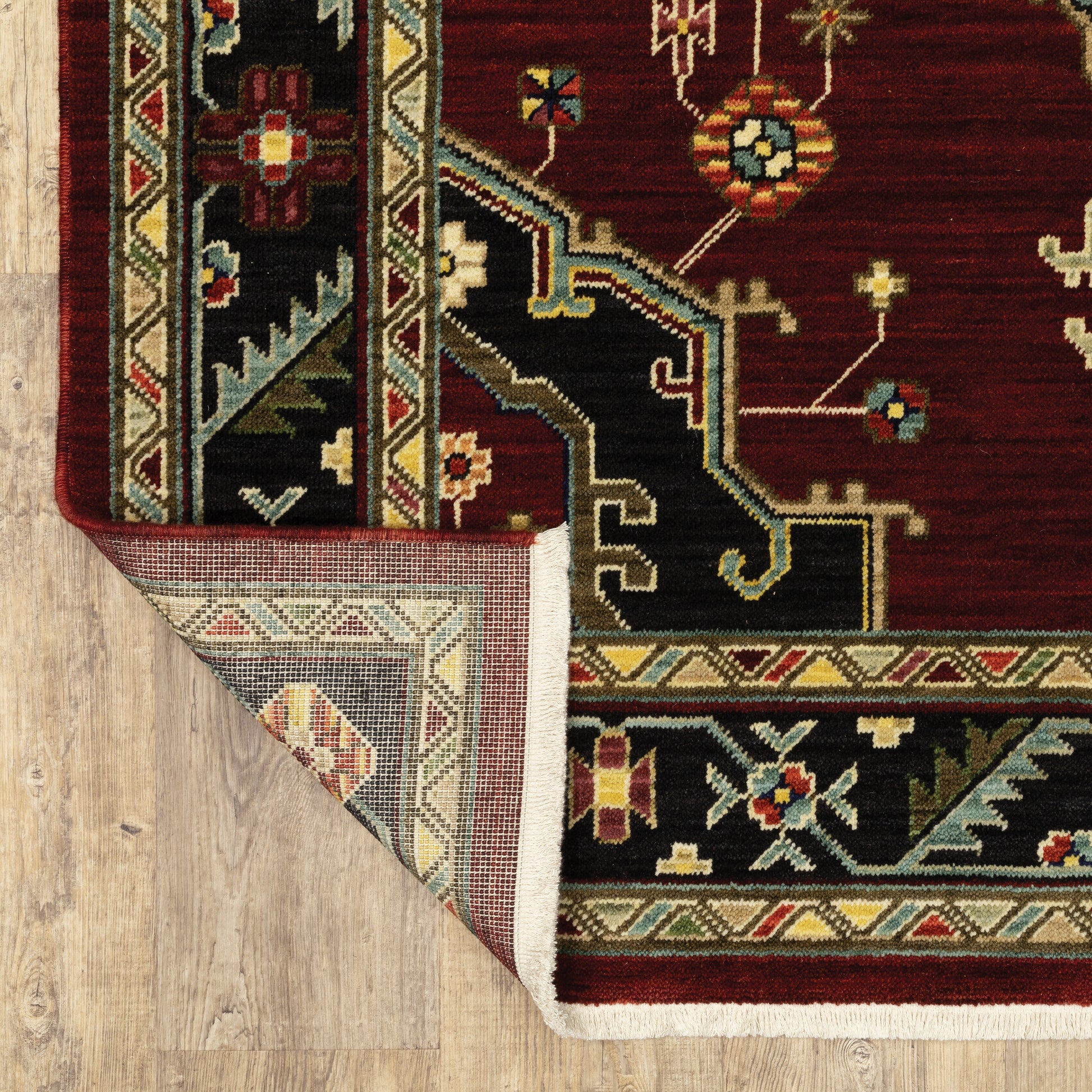 Lilihan Medallion Red/ Black Oriental Cut Pile Rug