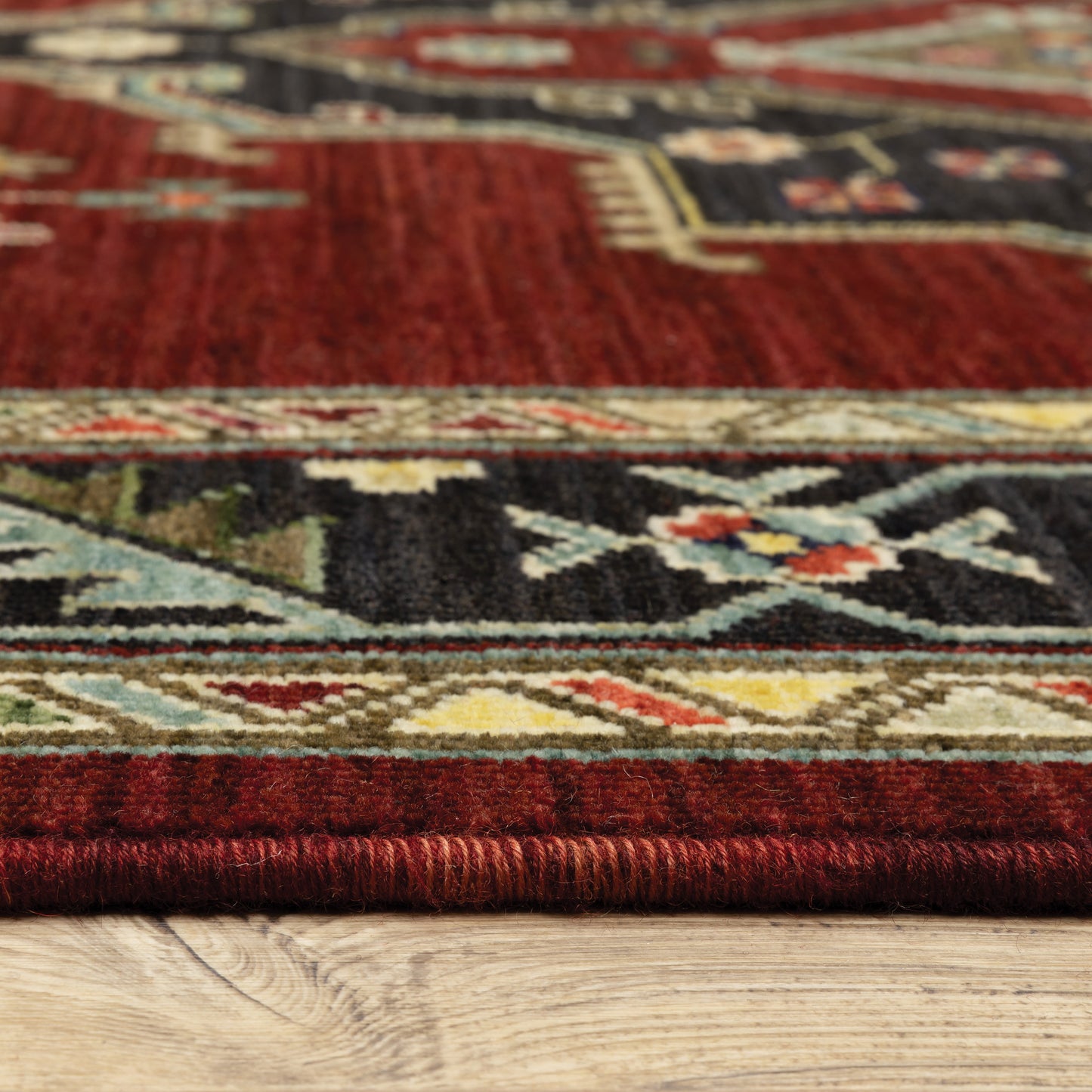Lilihan Medallion Red/ Black Oriental Cut Pile Rug