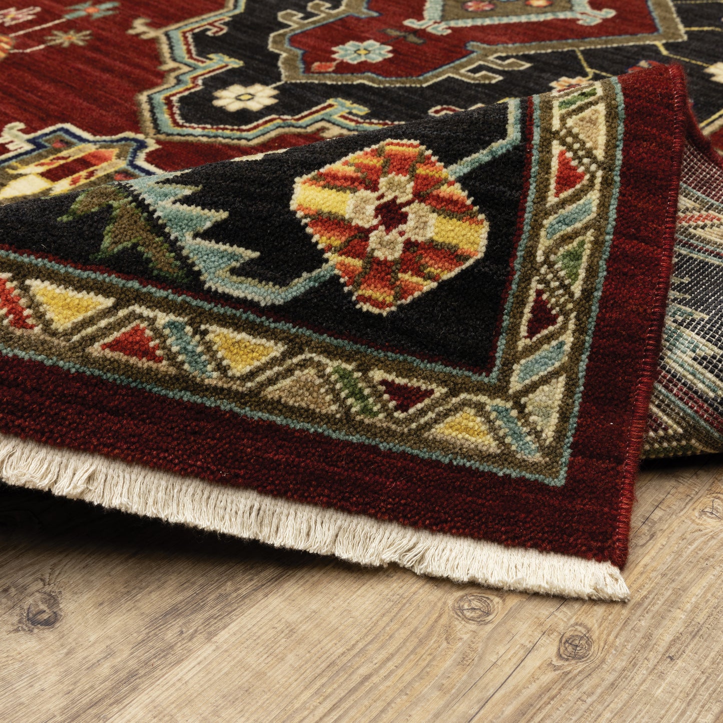 Lilihan Medallion Red/ Black Oriental Cut Pile Rug