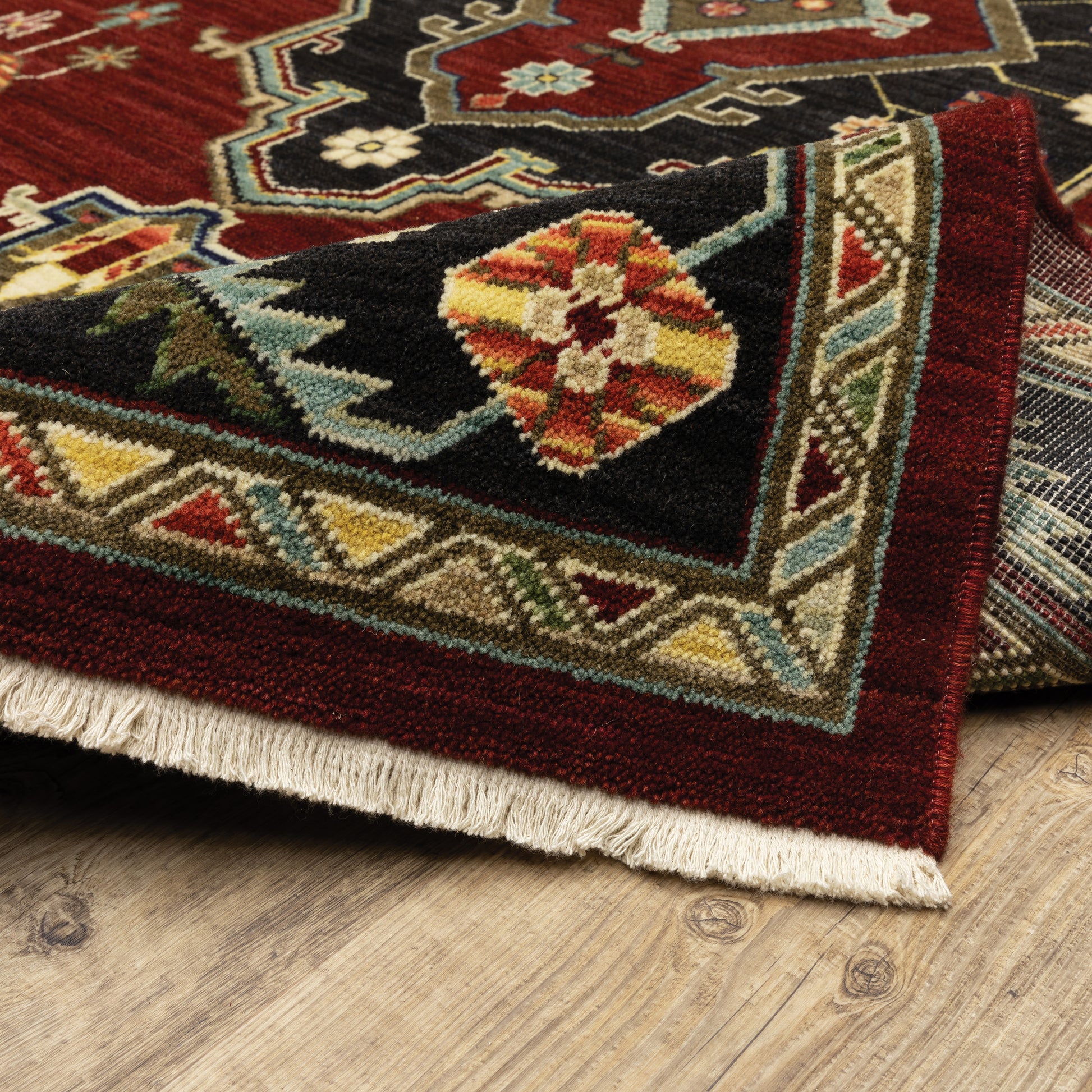 Lilihan Medallion Red/ Black Oriental Cut Pile Rug