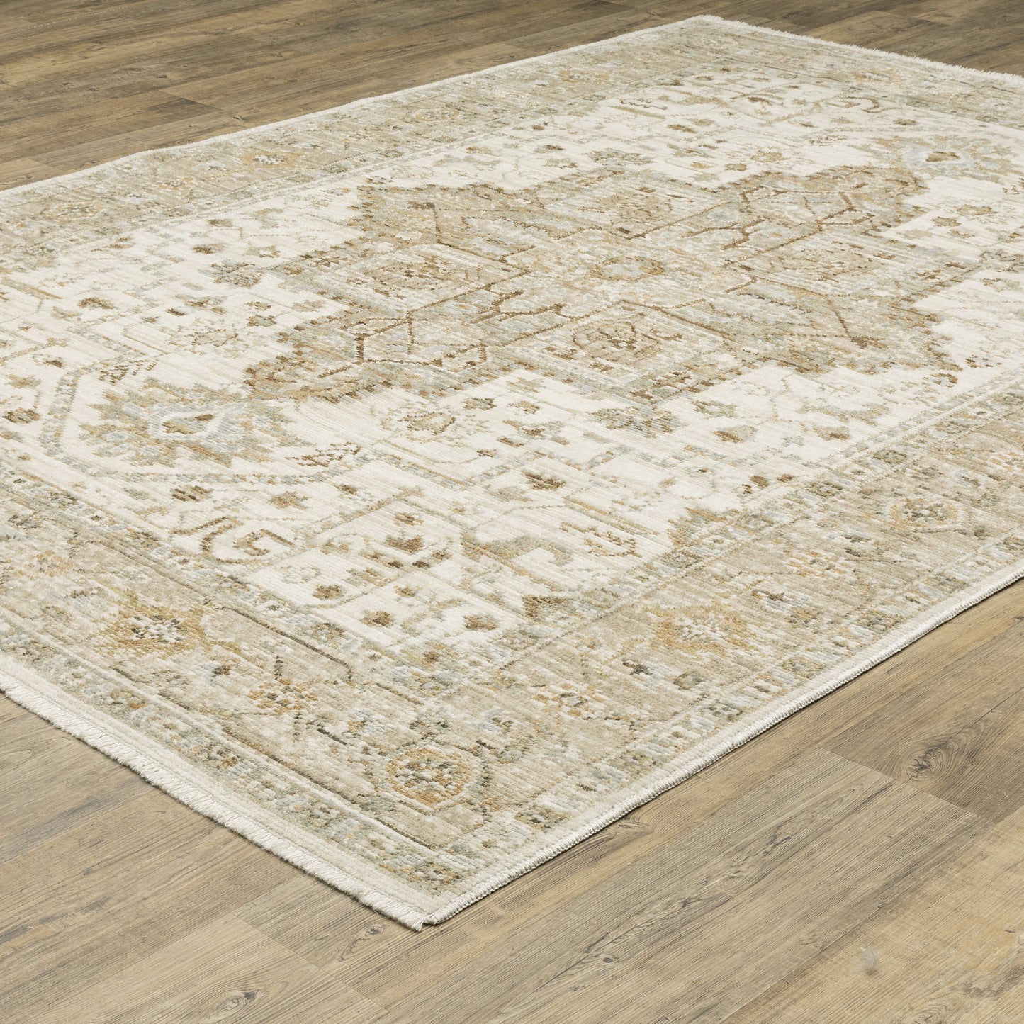 Lola Medallion Beige/ Gold Floral Cut Pile Rug