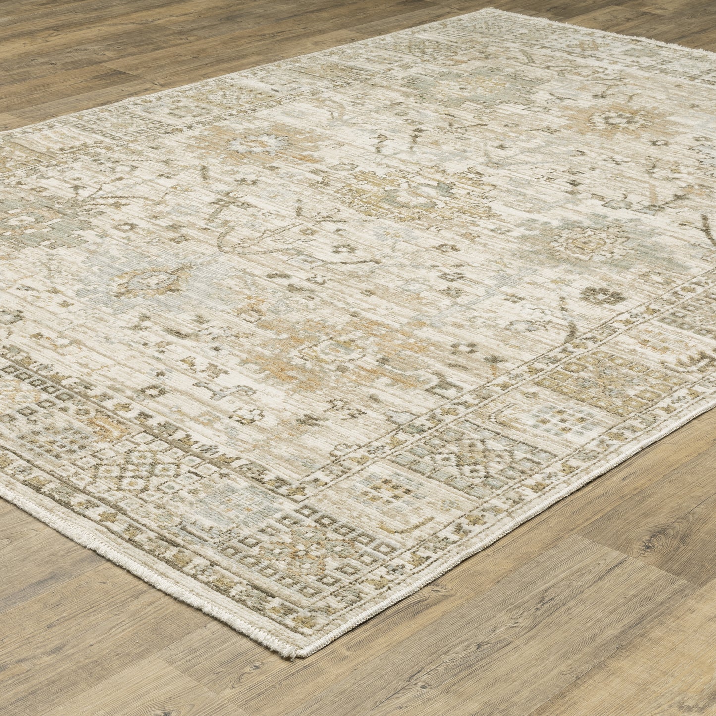 Lola Floral Gold/ Blue Oriental Cut Pile Rug