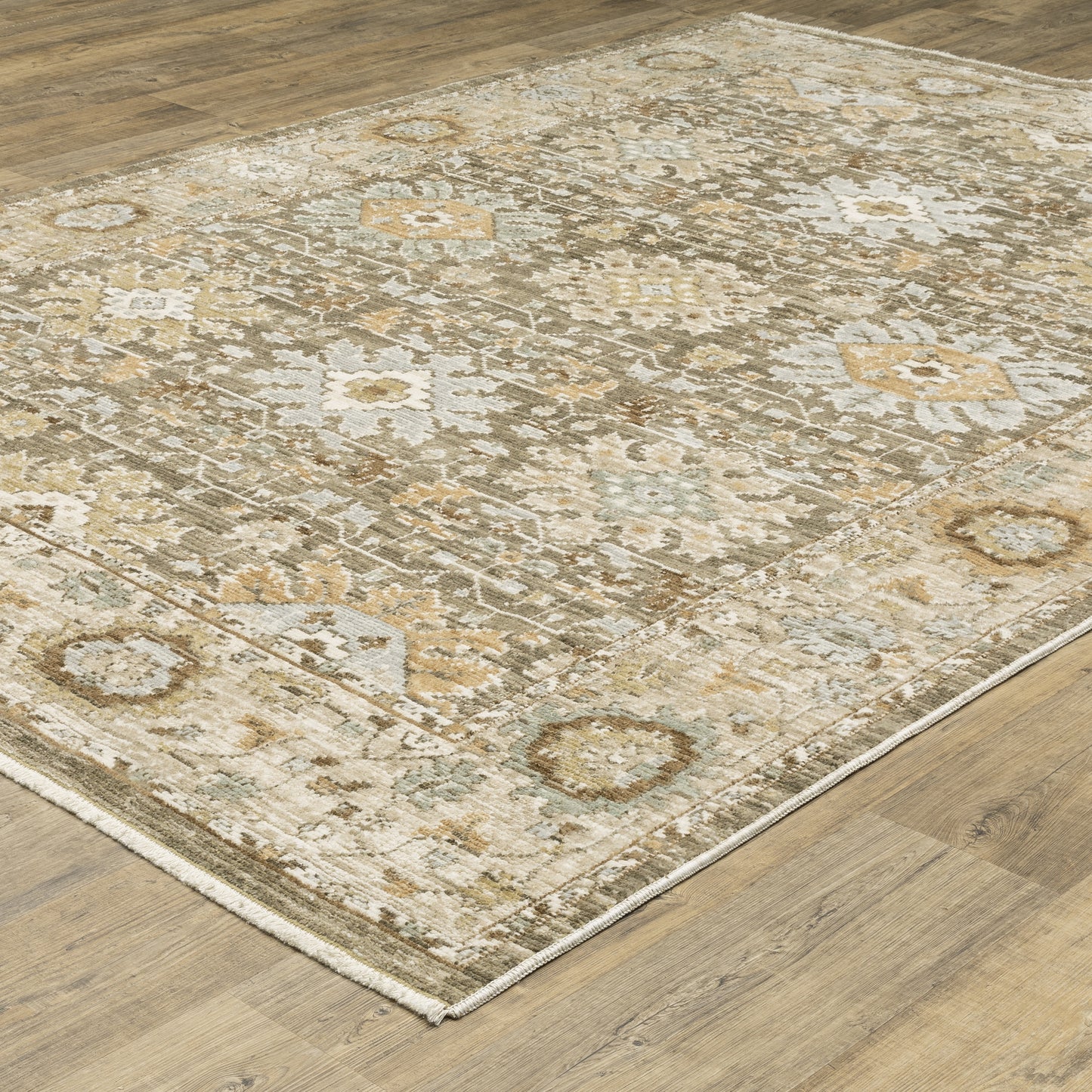 Lola Floral Brown/ Blue Oriental Cut Pile Rug