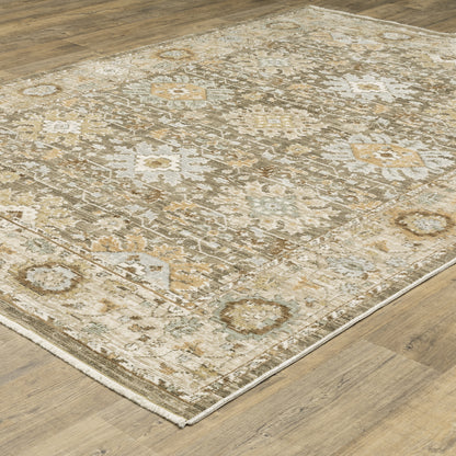 Lola Floral Brown/ Blue Oriental Cut Pile Rug