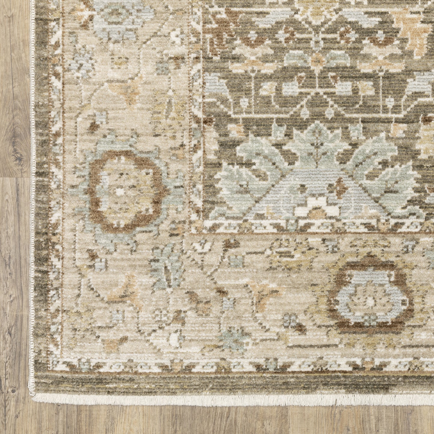 Lola Floral Brown/ Blue Oriental Cut Pile Rug