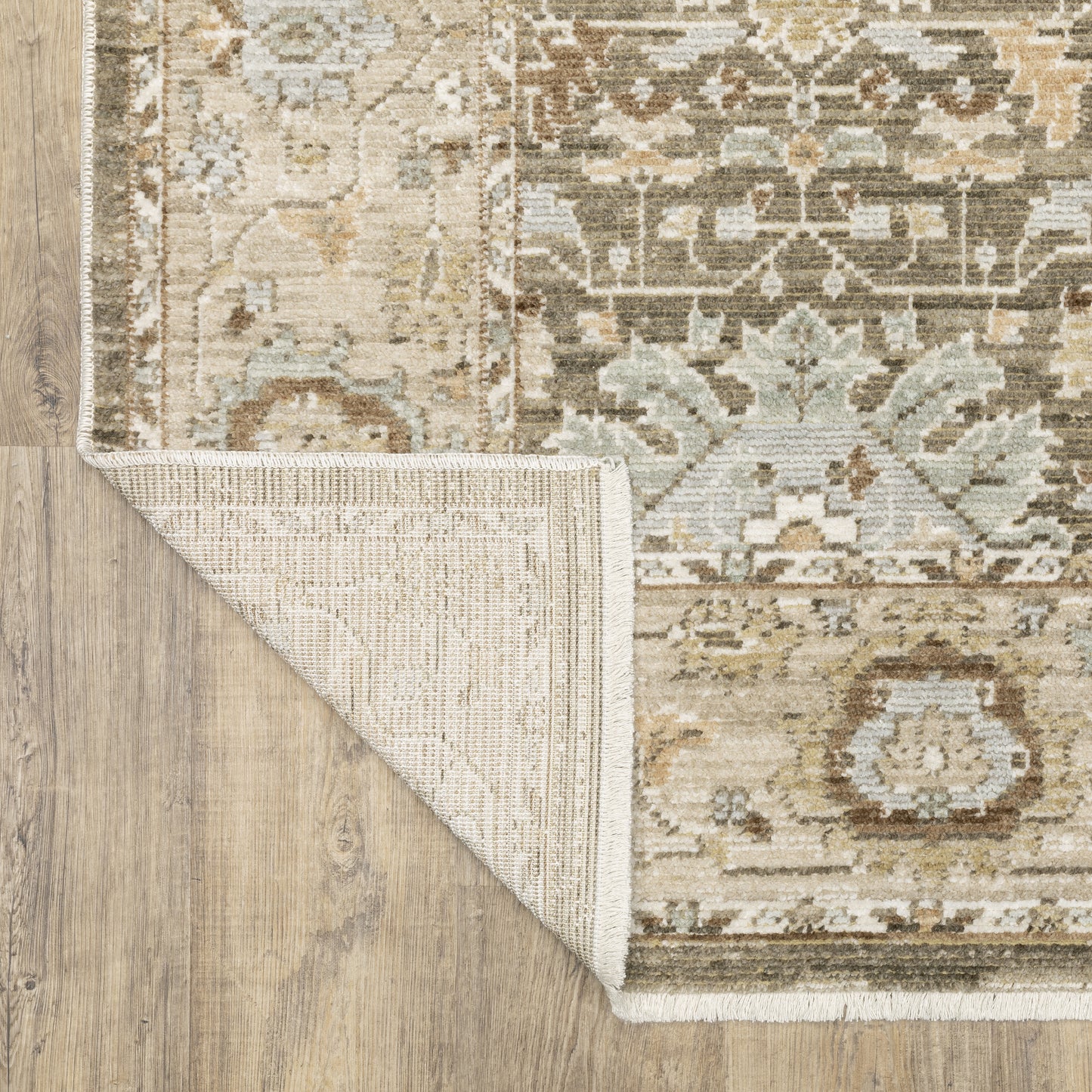 Lola Floral Brown/ Blue Oriental Cut Pile Rug