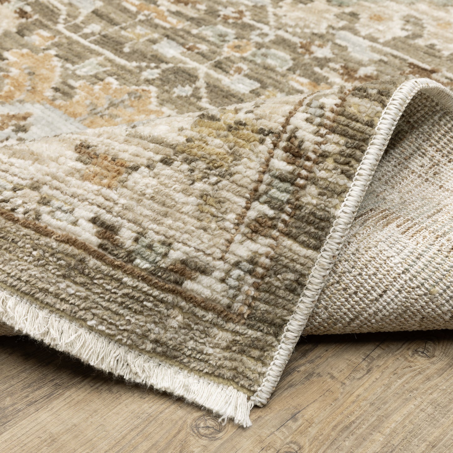Lola Floral Brown/ Blue Oriental Cut Pile Rug