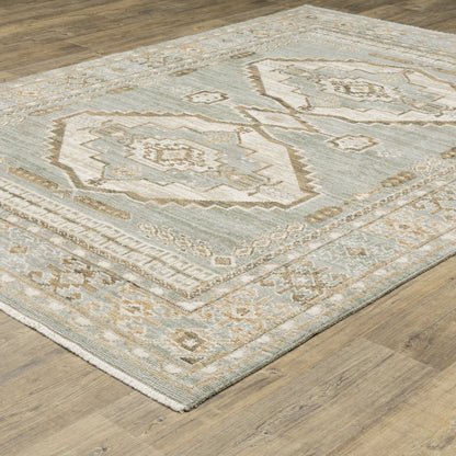 Lola Medallion Blue/ Beige Oriental Cut Pile Rug